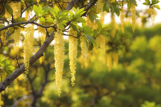 Ratchaphruek (Cassia Fistula) Yellow Blossoms with Soft Copy Space