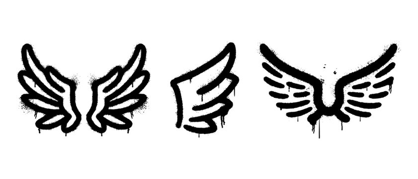 Illustration of bird and angel symbol wings with black graffiti art on white background