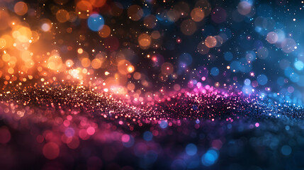 Abstract swirling galaxy of colorful bokeh lights and dust particles in deep space