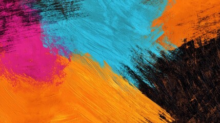 청록과 오렌지의 브러시 터치가 돋보이는 추상 페인팅 배경