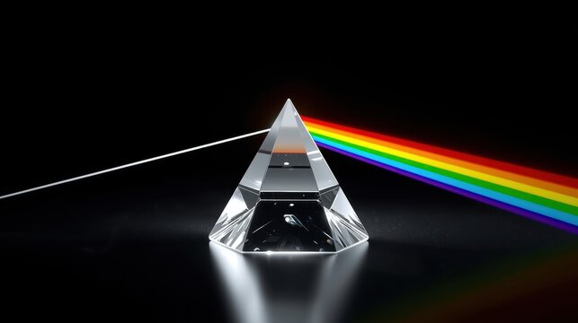 Glass prism refracting white light into a rainbow spectrum of colors - Powered by Adobe