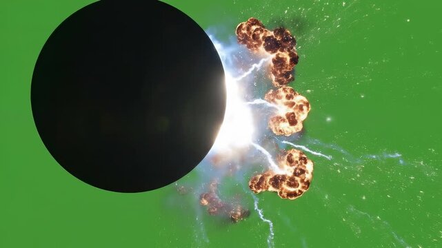 The edge of a solar eclipse. Blue bright star and shimmering glare, transparent sunlight special lens flare light effect. Solar flare. Sun flash on light green screen