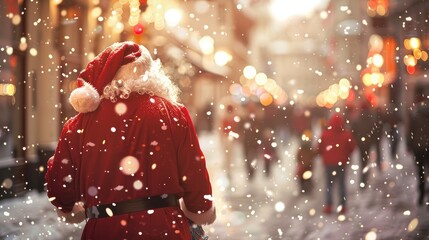 Santa Claus in Red Suit joyfully Distributing Gifts to Children on Christmas Eve Amidst a Festive Neighborhood Setting