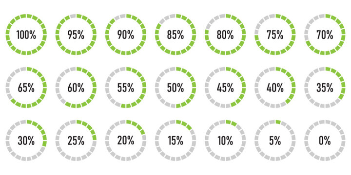 Set of semicircle percentage progress bar diagrams meters from 0 to 100 ready-to-use for web design, user interface UI or infographic - indicator with green