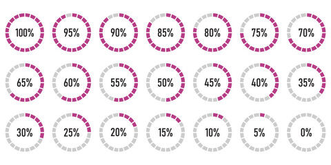 Set of semicircle percentage progress bar diagrams meters from 0 to 100 ready-to-use for web design, user interface UI or infographic - indicator with green
