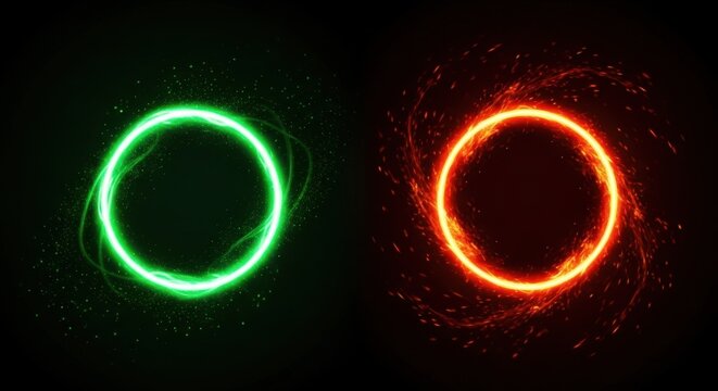 Two vibrant energy rings swirling with light particles
