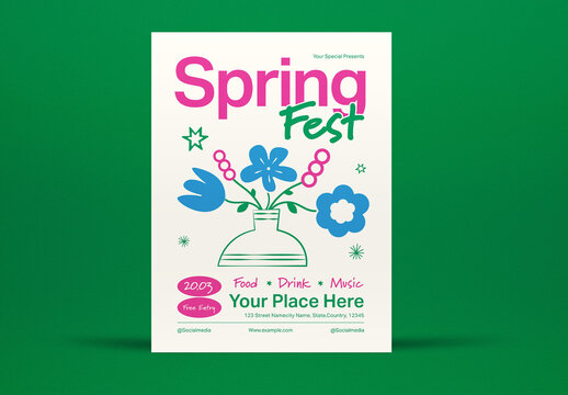 Pink Handdrawn Spring Festival Flyer Layout