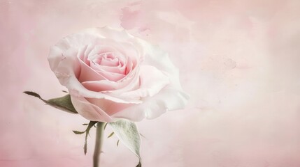 Minimalist Poster with Subtle Watercolor Texture and blooming White Rose, Blended with Soft Pastel Tones for a Serene and Refined Aesthetic
