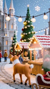 Dos ni&ntilde;os disfrutando de un mercado navide&ntilde;o con un &aacute;rbol de punto y una vista de la catedral de Mil&aacute;n al fondo.