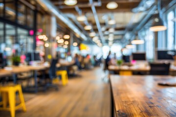 Modern coworking hub bustling with vibrant team activity during a busy daytime session