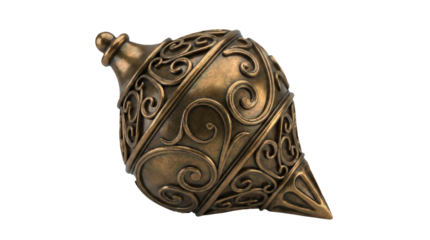 Intricately designed metal spinning top with ornate patterns.