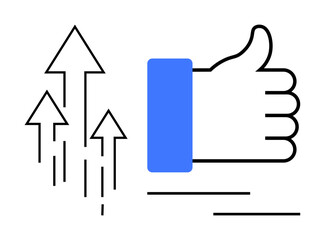 Growth concept. Growth ed by arrows and a thumbs-up symbol. Growth tied to success, positive feedback, and upward trends. For business development, analytics, motivation, teamwork and progress