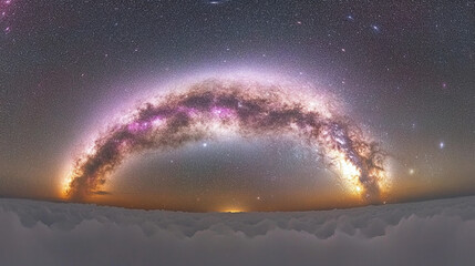 Vibrant Arc of the Milky Way Galaxy Over a Cloud Layer, Night Sky Panorama