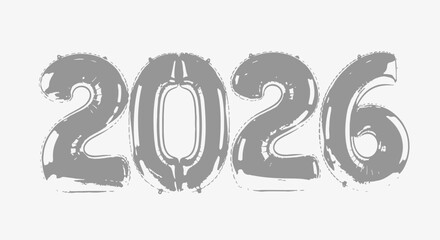 Celebrate 2026 new year with shiny silver balloon numbers for festive event