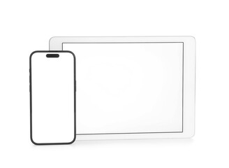 Modern mobile phone and tablet computer on white background