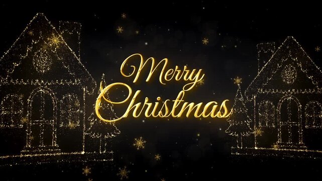 Merry Christmas Greetings Text Background Intro with Christmas Ginger Bread House
