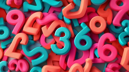 Fototapeta premium Colorful foam numbers scattered on a flat surface, showcasing a playful arrangement of digits and colors