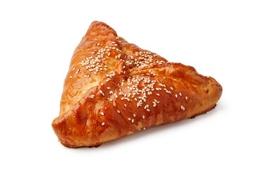 Freshly baked triangle-shaped pastry with sesame seeds on top