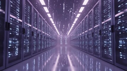 Futuristic Server Room with Rows of Racks and Glowing Lights. - Powered by Adobe