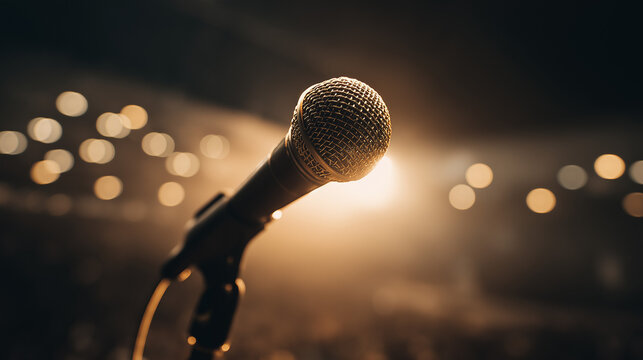 A studio microphone isolated on a bright yellow background, presented in a clean and minimalist product showcase.