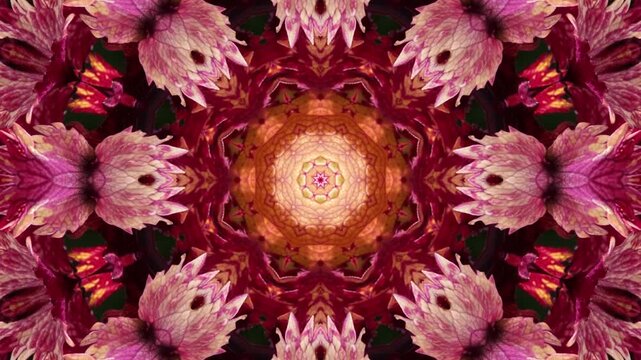 Abstract Red and Pink Floral Kaleidoscope Pattern Background