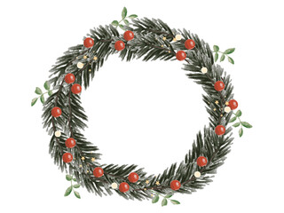 シンプルなクリスマスリース（水彩タッチ）