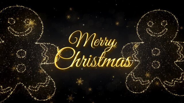 Merry Christmas Greetings Text Background Intro with Christmas Ginger Bread Man
