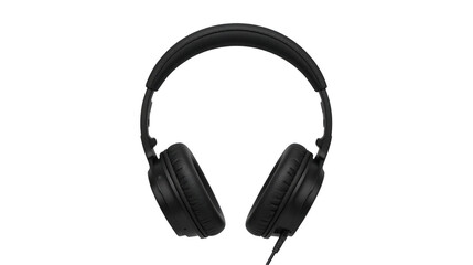 Isolated image of black over ear headphones with cable on a plain black background in studio shot