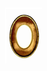 Golden ornate oval frame with textured matting and empty center