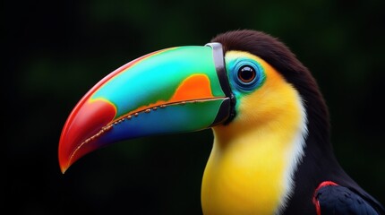 Obraz premium Close up portrait of a colorful toucan bird with a large beak