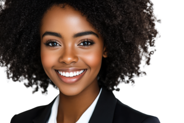 Close-up of smiling woman with voluminous curls
