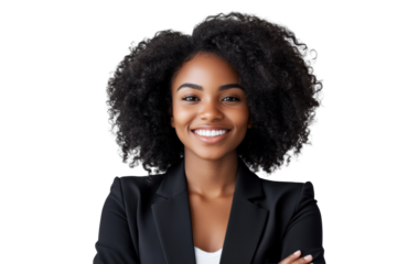 Businesswoman with long curly hair smiling
