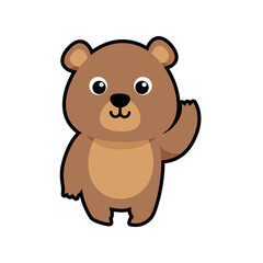 Cute smiling bear cartoon character in color