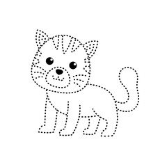 Dotted cartoon cat tracing outline for kids