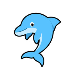 Cute smiling blue dolphin cartoon character