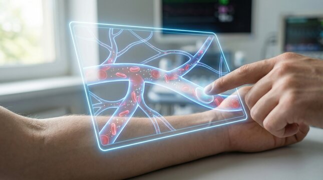 Medical professional using augmented reality to visualize blood vessels on a patient's arm