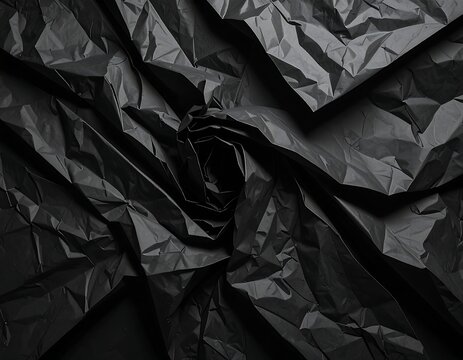Black crumpled paper texture forms a swirling and abstract backdrop