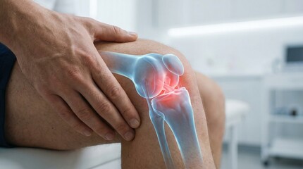 Knee pain illustration showing inflammation and joint anatomy