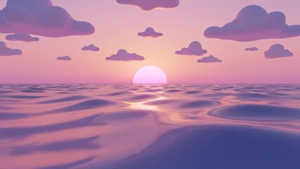 3D dynamic animated ocean scene with calming waves, pastel sunset gradient, seamless loop, relaxing digital landscape - Powered by Adobe