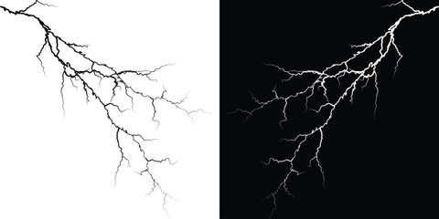 Dramatic lightning strike illustration high-voltage electricity discharge on black and EPS vectors perfect for weather-related designs and special effects
