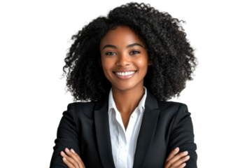 Confident businesswoman in suit smiling
