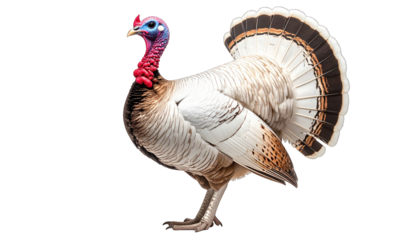 A colorful male bird displaying its fan of feathers, isolated against black