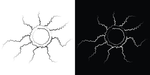 Stylized sun icon with jagged rays vector illustration in black and white perfect for weather apps or abstract design projects EPS vector