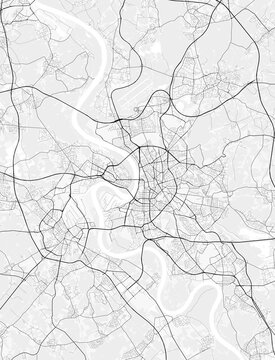 D&uuml;sseldorf City Map. Minimalist black and  white line art poster for printing, wallpaper, wall art, and map resources for home and office decor