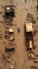 Disrupted Life: Cars and Road Signs Deeply Submerged in Murky Water After Storm
