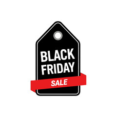Exciting Black Friday sale tag graphic with red ribbon accent for holiday shopping promotions