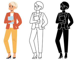 School female teacher standing isolated flat vector illustration