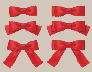 Vector hand-drawn style red lace trim bow set