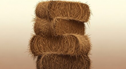 乾草の俵が四つ積み重ねられた、素朴で自然な風景写真