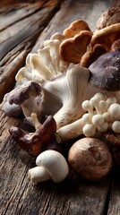 mushrooms on a wooden background